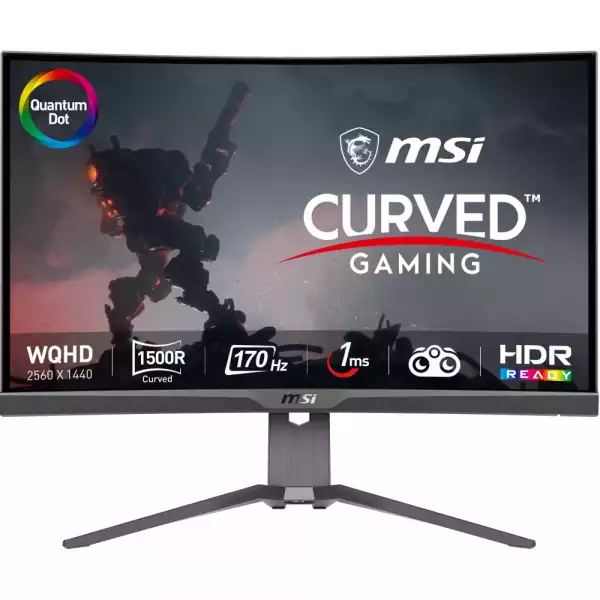 Монитор MSI MAG 275CQRF-QD, 170Hz, 27", 1ms, 2560x1440 WQHD, QUANTUM DOT, 1000R Curve, Rapid VA, 300 nits, 4000 : 1, Adaptive sync, 2x HDMI, 1x DisplayPort, 1x USB Type-C (DP alt. w/ PD Charging 15W), HEIGHT ADJUSTMENT 130mm, Vesa, 9S6-3CD24T-001