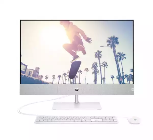 Настолен Компютър HP Pavilion All-in-One 27-ca2000nu Snowflake White, Core i7-13700T(up to 4.9GHz/30MB/16C), 27" FHD BV IPS Touch + 5MP Camera, 16GB 3200Mhz 2DIMM, 1TB PCIe SSD, WiFi ac 2x2 +BT 5, HP Keyboard & HP Mouse, Free DOS. 2Y Warranty