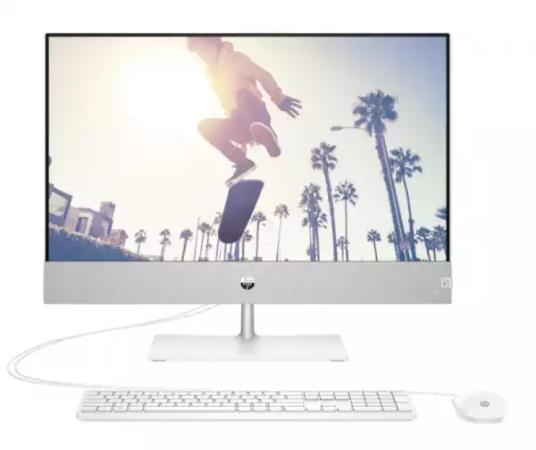 Настолен Компютър HP Pavilion All-in-One 24-ca0013nu Snowflake White, AMD Ryzen 7 5700U(up to 4.3GHz/8MB/8C), 23.8" FHD AG + 5MP Camera, 16GB 3200Mhz 2DIMM, 512GB PCIe SSD+1TB HDD, WiFi ac 2x2 +BT 5, HP Keyboard & HP Mouse, Free DOS. 2Y Warranty