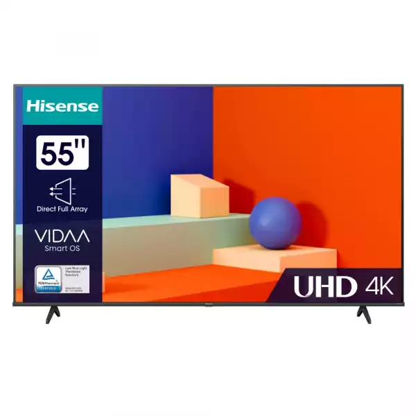 Телевизор Hisense 55" A6K, 4K Ultra HD 3840x2160, DLED, DFA, Precision Colour, HDR 10+, HLG, Dolby Vision, DTS Virtual X, Smart TV, WiFi, BT, AnyView Cast, Gaming Mode, 1xHDMI2 eArc, 2xHDMI, 2xUSB, LAN, CI+, DVB-T2/C/S2, Black