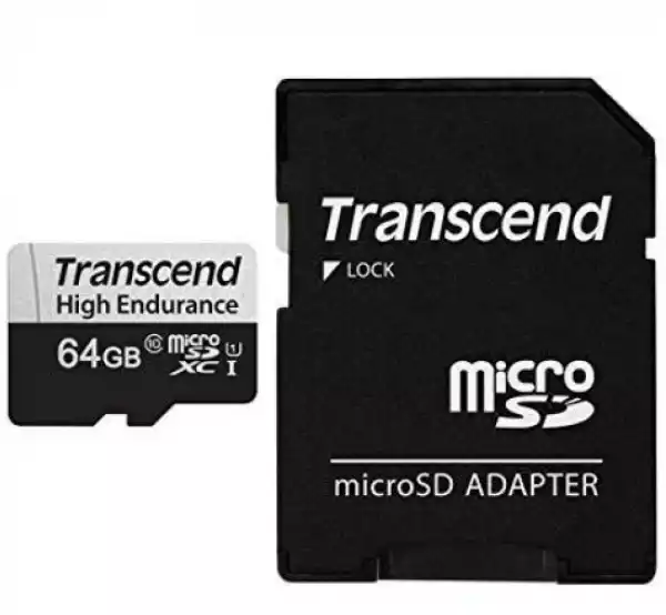 Transcend 64GB micro SD w/ adapter U1, High Endurance