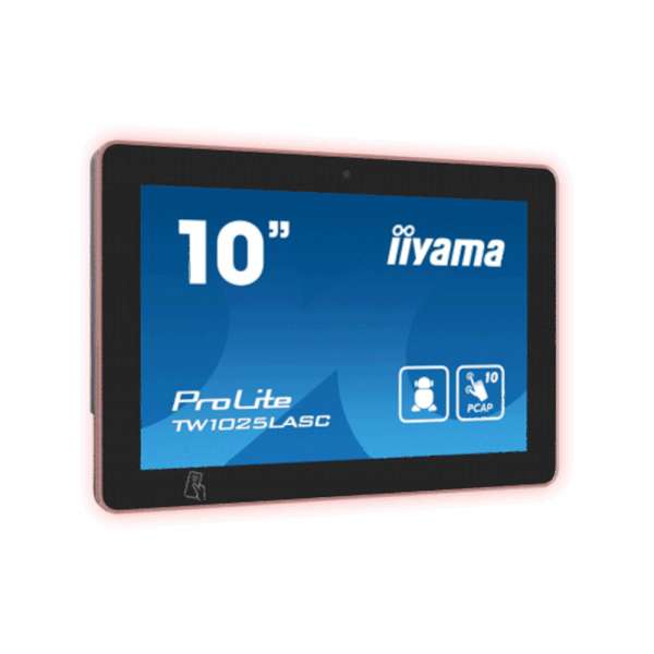 Компютър IIYAMA TW1025LASC-B1PNR, 10.1" Edge to edge glass, PCAP touch, IPS LED panel, 16:10, 1280 x 800, 450cd/m2, 1000:1, 25ms, Android 12, Rockchip RK3399, 4GB, 32GB, WiFi, BT, NFC, RFID, 3x USB, LAN, Mic, PoE, Webcam, SD card slot, RGB Led lightbar, 24/7, Portrait, Face-Up, VESA