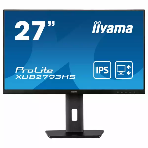 Монитор IIYAMA XUB2793HS-B6, 27 inch, IPS LED Panel, 3-side borderless, Anti-Glare, 16:9, FHD 1920x1080, 100 Hz, 1ms, 250cdm, 1000:1, 80M:1, Blue light reducer, FreeSync support, i-style Colour, HDMI, DisplayPort, HDCP, Speakers, HAS, Swivel, Tilt, Pivot, VESA 100, Black