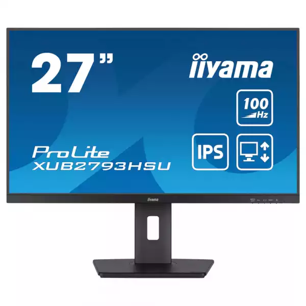 Монитор IIYAMA XUB2793HSU-B6, 27", IPS LED panel, 3-side borderless, AntiGlare, 16:9, FHD 1920x1080, 250cd/m2, 1000:1, 100Hz, 1ms, Blue light reducer, Flicker free, FreeSync support, i-Style colour, HDMI, DP, 2x USB, Audio out, Speakers, HAS, Swivel, Tilt, Pivot, VESA 100, Black