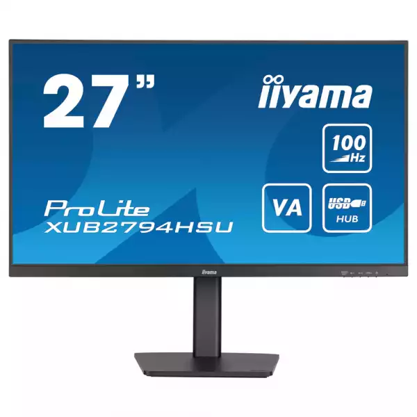 Монитор IIYAMA XUB2794HSU-B6, 27", VA Panel, Anti-Glare, FHD 1920x1080, 16:9, 250cd/m2, 4000:1, 80M:1, 1ms, FreeSync support, Flicker free, Blue light reducer, i-style Colour, HDMI, DisplayPort, 2x USB, Speakers, HAS, Swivel, Tilt, Pivot, VESA 100, Black