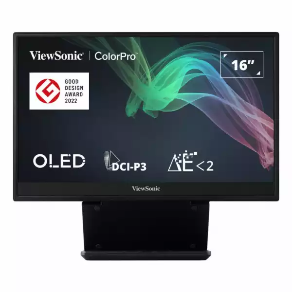 Портативен монитор ViewSonic VP16- OLED, 15.6", OLED Panel, Glare, 1920x1080, 16:9, 400cd/m2, 100000:1, 20M:1, 1ms, 60Hz, sRGB, Adobe RGB, DCI-P3, EBU, REC709, SMPTE-C, Blue Light Filter, micro HDMI, USB-C, PD 40W, Audio Out, Speakers, Tilt, External Power Adaptor, Black