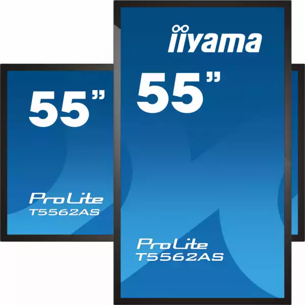 Тъч Дисплей IIYAMA T5562AS-B1 54.6", VA Panel, AntiGlare, Portrait, 16:9, 3840 x 2160, 500 cd/m2, 5000:1, 8ms, Projective Capacitive, 20 touch points, Android 8.0, Signal FailOver, CPU CA73*2 + A53*2, 2+1GB RAM, 16GB eMMC, 24/7, 3x HDMI, HDCP, RS232c, LAN, IR, 2x USB, Speakers, VESA, Black