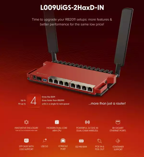 Безжичен рутер Mikrotik L009UiGS-2HaxD-IN, Wi-Fi 6 (802.11ax)