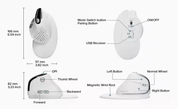 Mишка DELUX M618XSD вертикална USB/безжична/Bluetooth