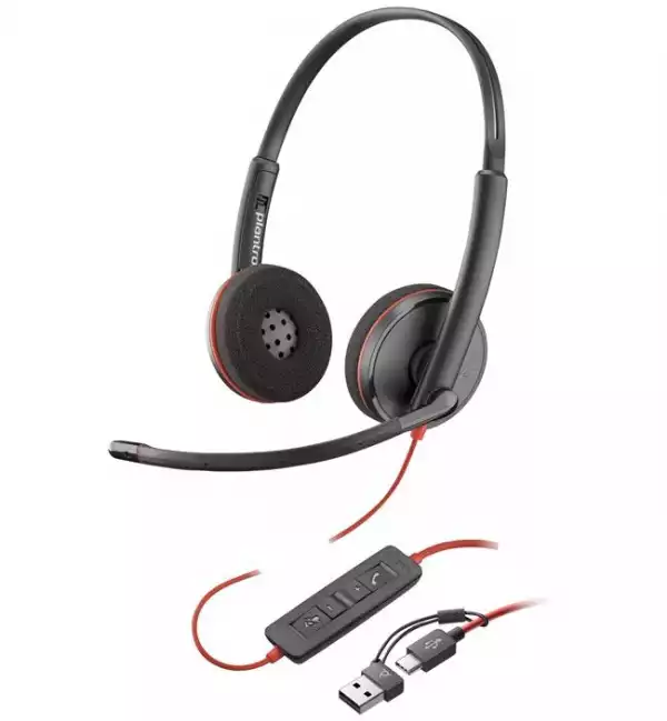 Слушалки HP Poly Blackwire 3220 Stereo USB-C +USB-C/A адаптер 8X228aa