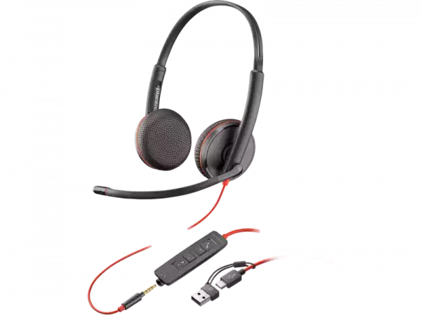 Слушалки HP Poly Blackwire 3225 Стерео USB-C слушалка +3,5 мм жак +USB-C/A адаптер 8X229A6