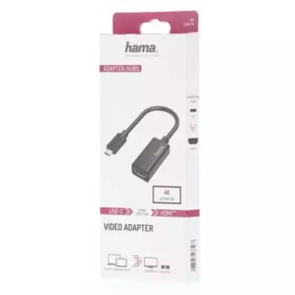 Адаптер HAMA 200315, USB-C мъжко - HDMI женско, Ultra HD, 4K, Черен