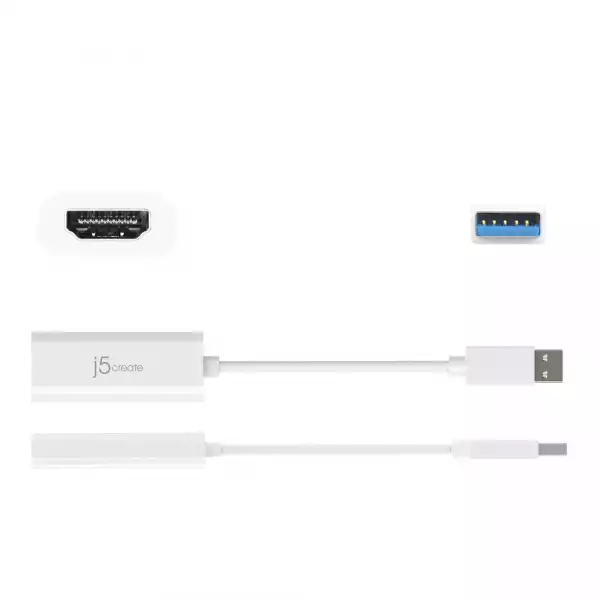 Адаптер j5create JUA254, USB-A към HDMI, Бял