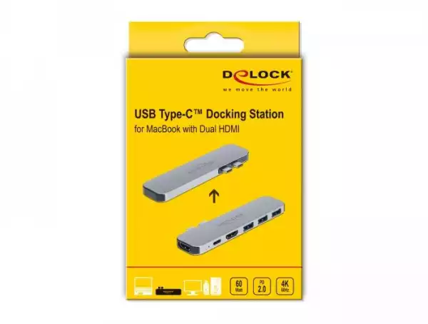 Докинг станция Delock, За MacBook, HDMI 4K, USB-A, USB-C, PD, Сива
