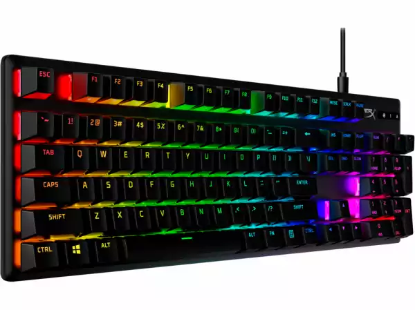 Геймърскa механична клавиатура HyperX Alloy Origins PBT, HyperX Aqua суичове, RGB, Черен