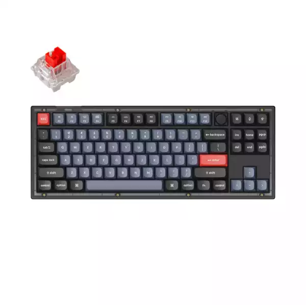 Геймърска Механична клавиатура Keychron V3 TKL Knob QMK Frosted Black Translucent, Keychron K Pro Red Switch, RGB Backlight