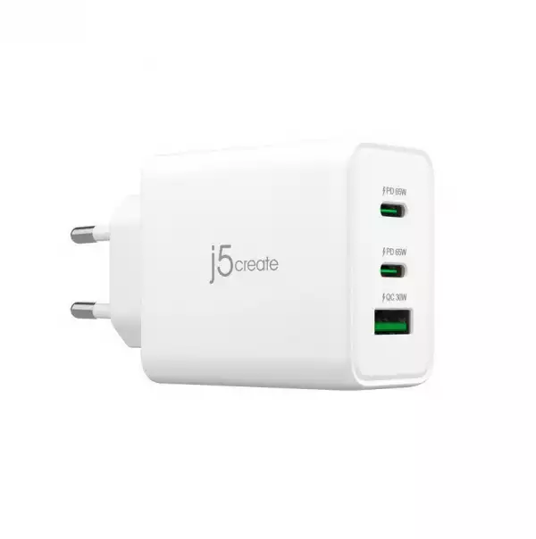 Мрежово зарядно j5create JUP3365E 65W, 3 порта, USB-C, USB-A