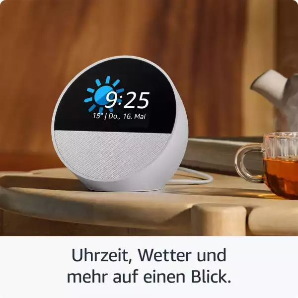 Смарт часовник Amazon Echo Spot 2024, Alexa асистент, Бял