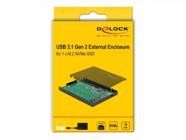 Външно чекмедже Delock, За M.2 NVMe PCIe SSD, USB-C 3.1 Gen 2, 2.5″